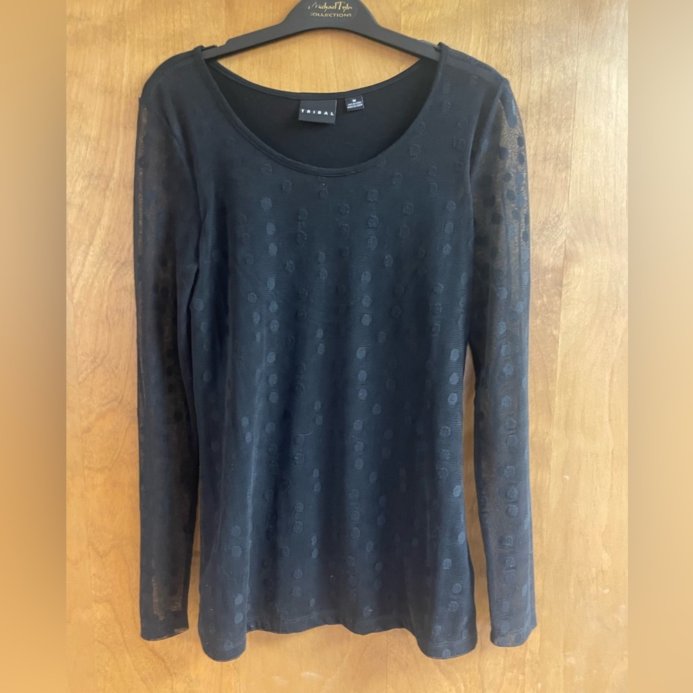 Tribal Black Dotted Sheer Sleeve Top - Picture 3 of 8